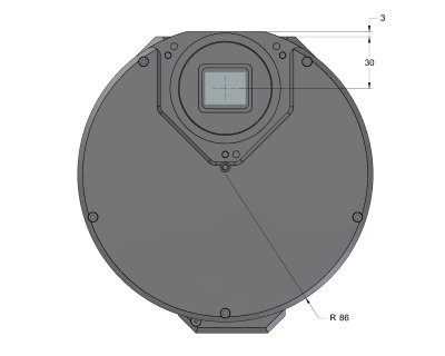 C2 camera head with External filter wheel front view dimensions