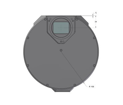 C3 camera head with the S External filter wheel front view dimensions