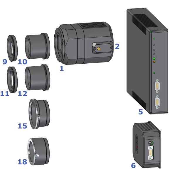 Schematic diagram of C1 camera M56נ1 tiltable adapter and telescope adapters using this standard