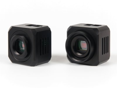 Srovnn kamer C1 s jednoduchm CS adaptrem (vlevo) a s kombinovanm T-zvitem (M42נ0,75) a CS-mount adaptrem (vpravo)