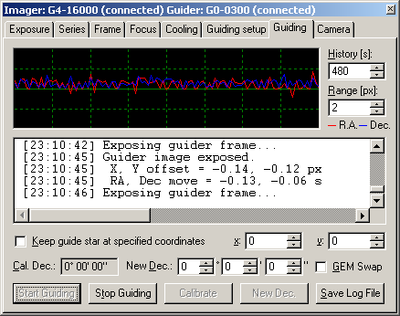 Guiding tab in the CCD Camera tool of SIPS software
