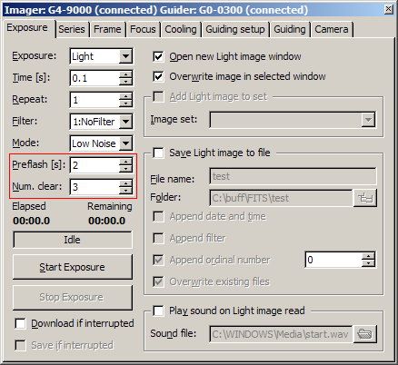 Preflash control in CCD Camera tool of the SIPS software package