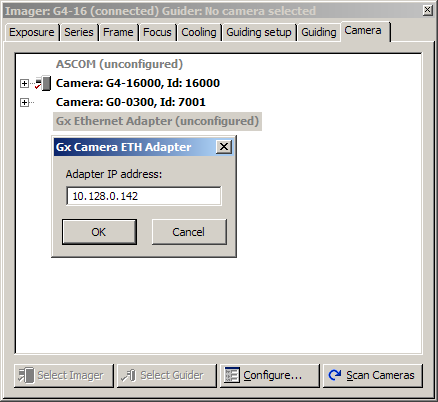 Setting of Gx Camera Ethernet Adapter IP address