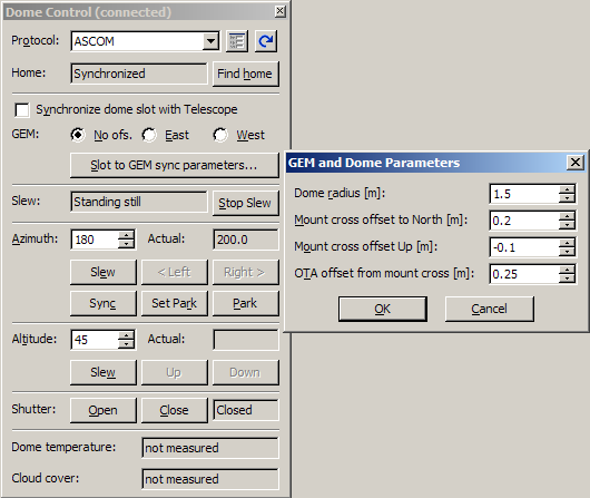 GEM mount and dome parameters definition