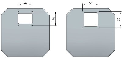 Vzdálenosti montážních otvorů pro adaptéry a filtrová kola kamer G3 a G2 (vlevo) a kamer G4 (vpravo)