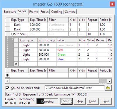 Series tab of the Imaging Camera tool window