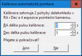 Dialogov okno uvozujc kalibraci pointan kamery