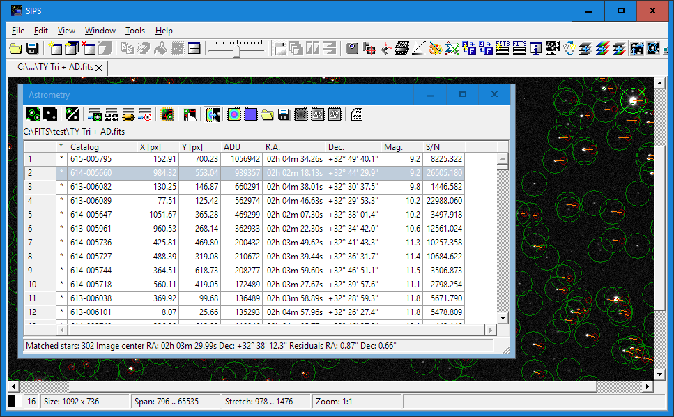 Nstroj Astrometry programu SIPS