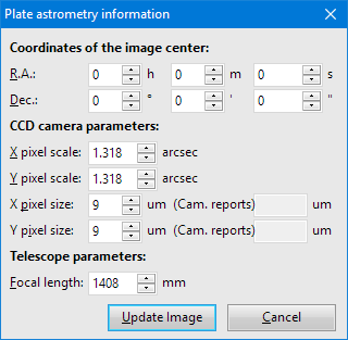 Plate parameters dialog box