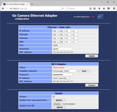 USB/WiFi adaptr s run nakonfigurovan IP rozhranm