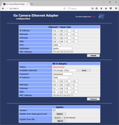 USB/WiFi adapter with manually configured IP address