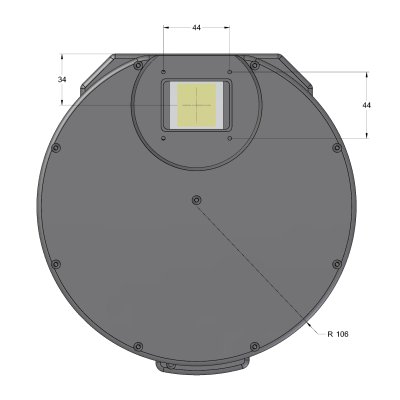 G3 camera head with external filter wheel front view dimensions