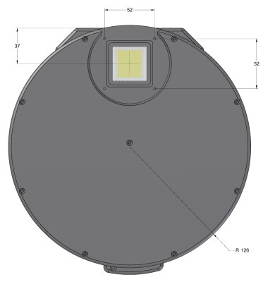 G4 camera head with the L external filter wheel front view dimensions