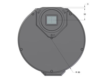 G2 Mark II camera head with External filter wheel front view dimensions