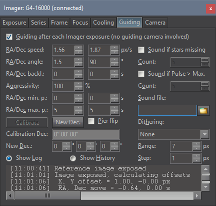 Inter-image guiding controls in the Guiding tab of the Imager Camera tool window