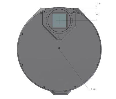 C4 camera head with External filter wheel front view dimensions