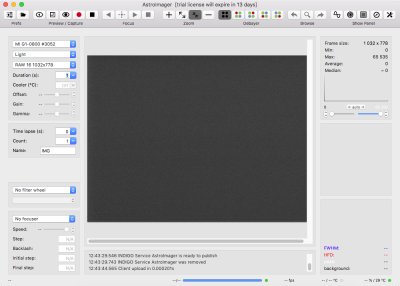 AstroImager program connected to INDIGO server running on macOS 10.13 "High Sierra" operating system.