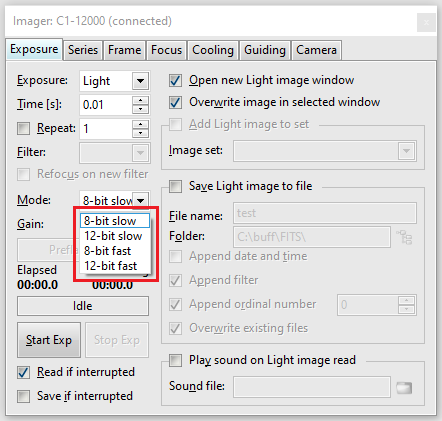 Cx camera read modes offered by SIPS camera tool