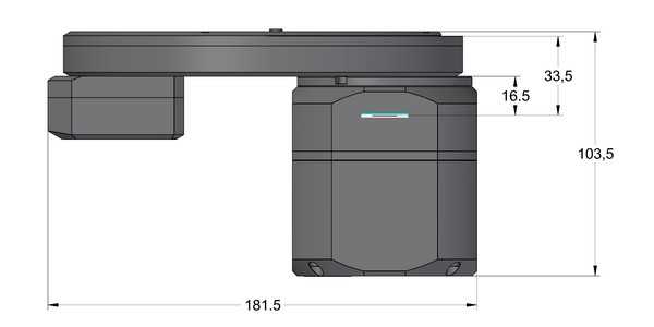 C1+ camera head with External filter wheel side view dimensions