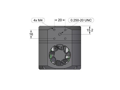 Position of the tripod thread and four M4 threaded holes on the bottom of C1+ camera head