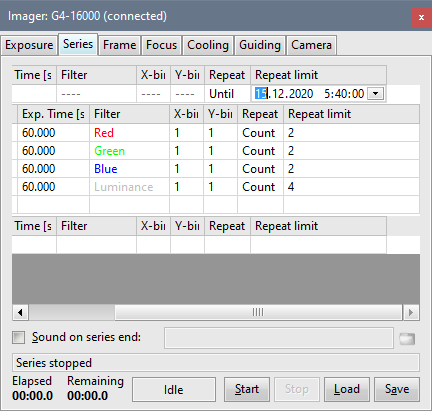 Image acquisition of whole sub-series can be repeated either for defined number of iterations or until specified date/time