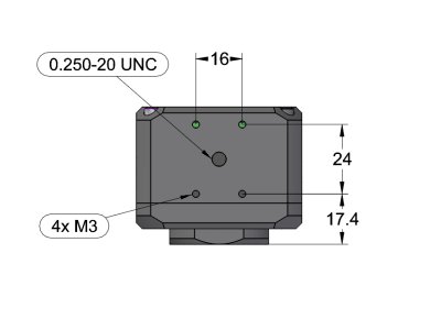 Position of the four M3 threaded holes on the bottom of C1 v3 camera head