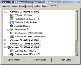 Camera tab of SIMS Camera control tool