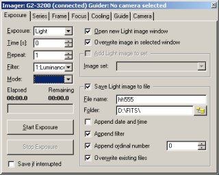 Exposure tab of SIMS Camera control tool