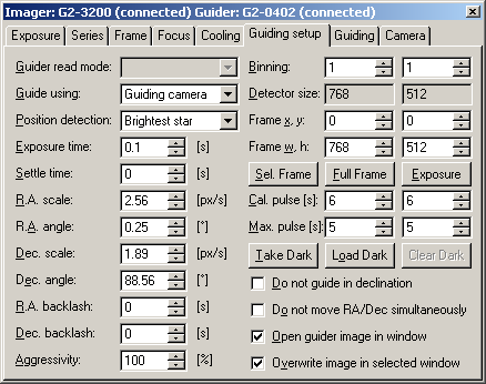 The Guiding setup tab of the CCD Camera tool