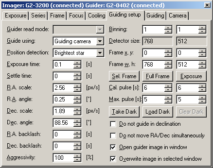 Zloka Guiding setup nstroje CCD Camera programu SIMS