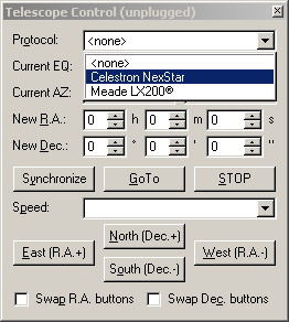 Choosing of protocol in the SIMS Telescope Control tool